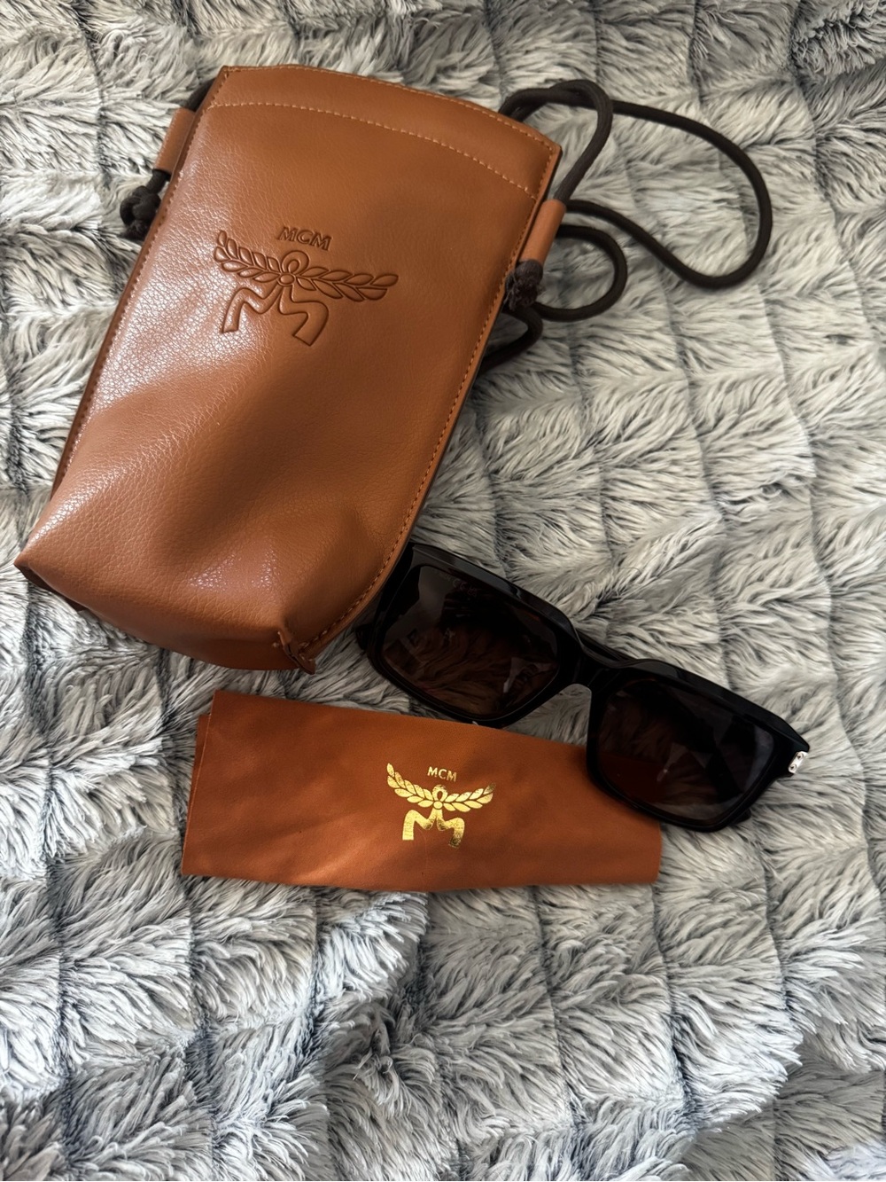 MCM Cognac Leather Crossbody Pouch - Cognac